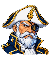 Pixel-art portrait of Admiral Vance, a white-bearded naval officer in a white bicorne hat with gold trim.